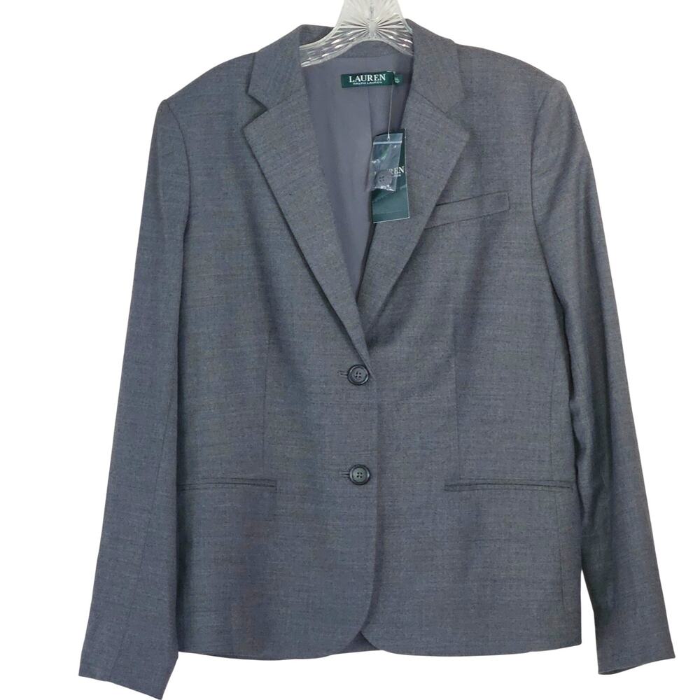 Lauren Ralph Lauren Wool Blend Blazer Grey 2 Button Sz 12 NWT